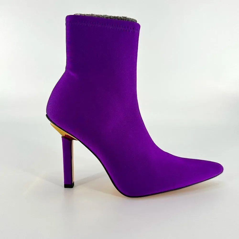 Good American High Kickstand Purple Pointed Toe Neoprene Booties Size 8